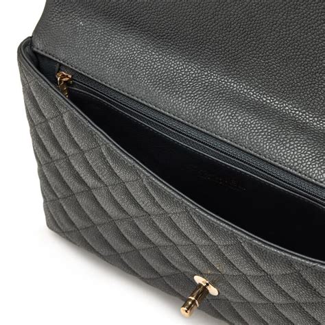 Chanel Pearly Dark Grey Quilted Caviar Classic Clutch Gold 